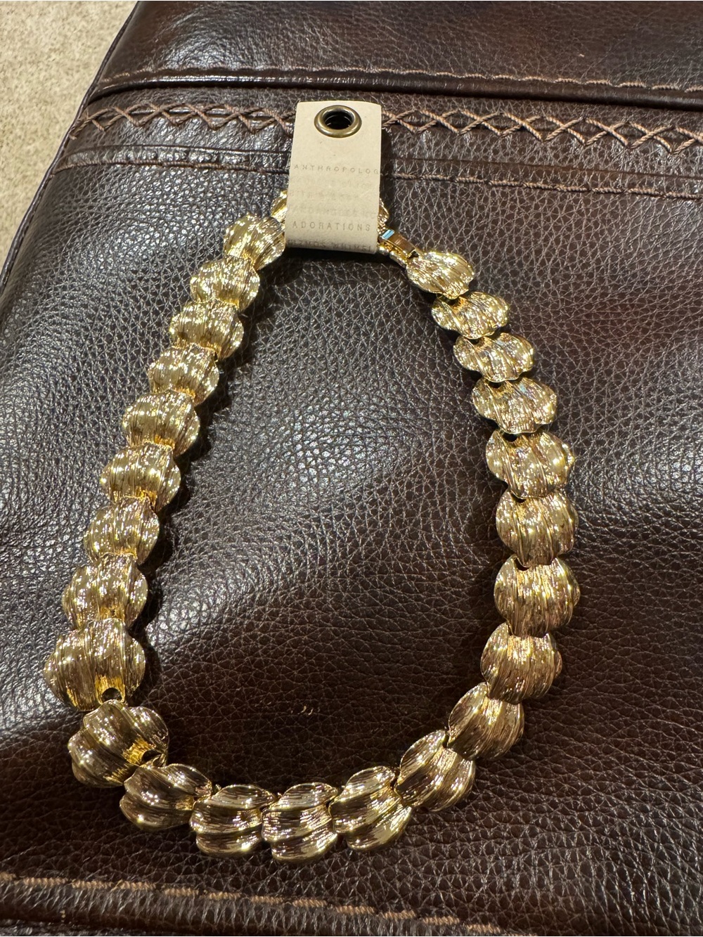 Anthropologie Gleaming Gold Textured Link Necklace